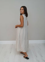 Ruched Neck Linen Tired Tank Dress