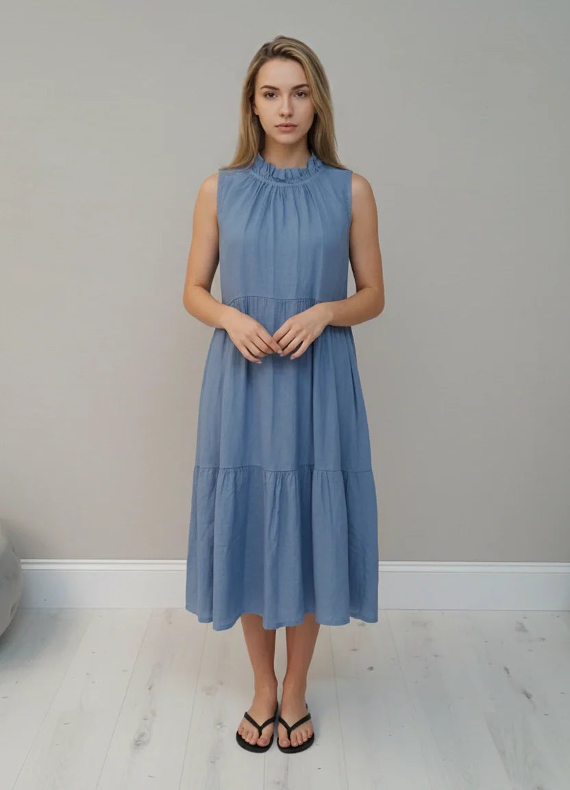 Linen Sleeveless Dress Denim