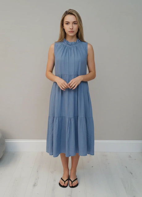 Linen Sleeveless Dress Denim