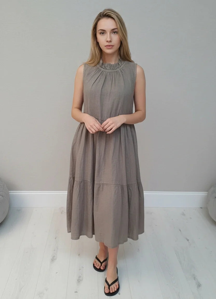 Linen Sleeveless Dress Mocha