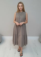 Linen Sleeveless Dress Mocha