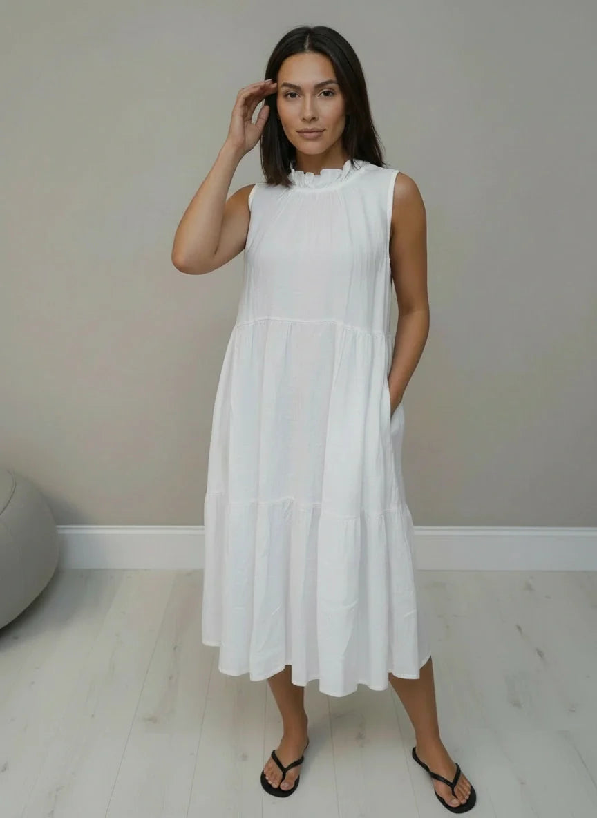 Linen Sleeveless Dress White