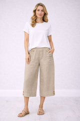 Ladies Plain Linen Crop Pants