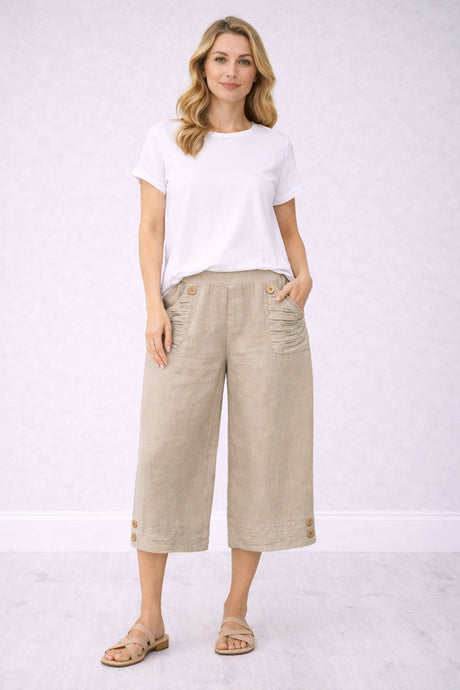 Ladies Plain Linen Crop Pants