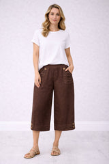 Ladies Plain Linen Crop Pants