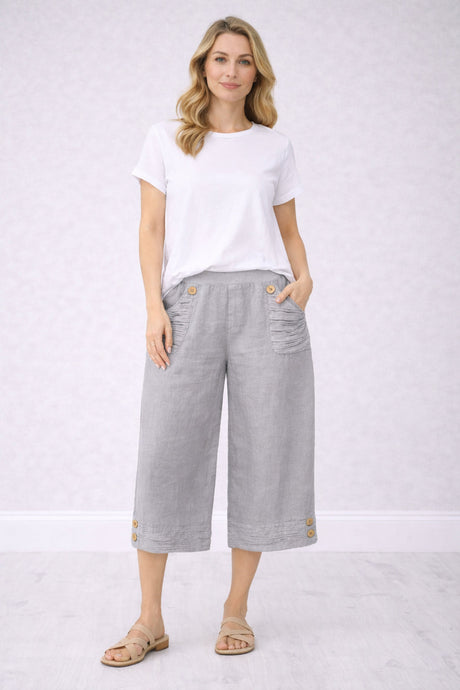 Ladies Plain Linen Crop Pants