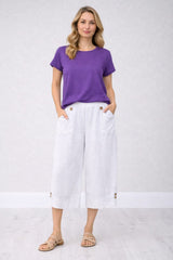 Ladies Plain Linen Crop Pants