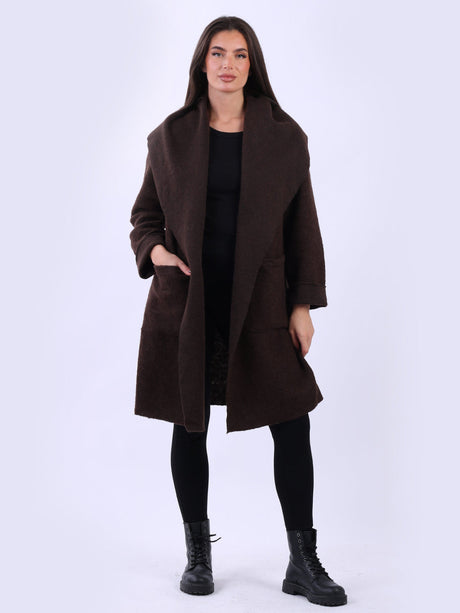 Solid Shawl Collar Wooly Coat