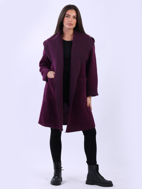 Solid Shawl Collar Wooly Coat