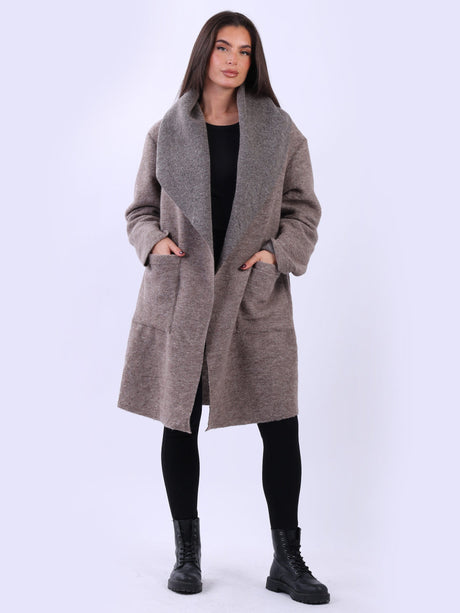 Solid Shawl Collar Wooly Coat