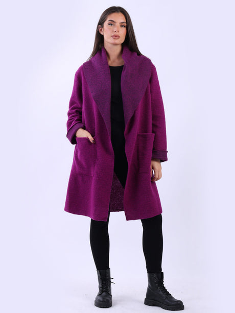 Solid Shawl Collar Wooly Coat