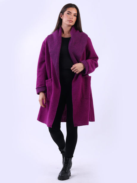 Solid Shawl Collar Wooly Coat