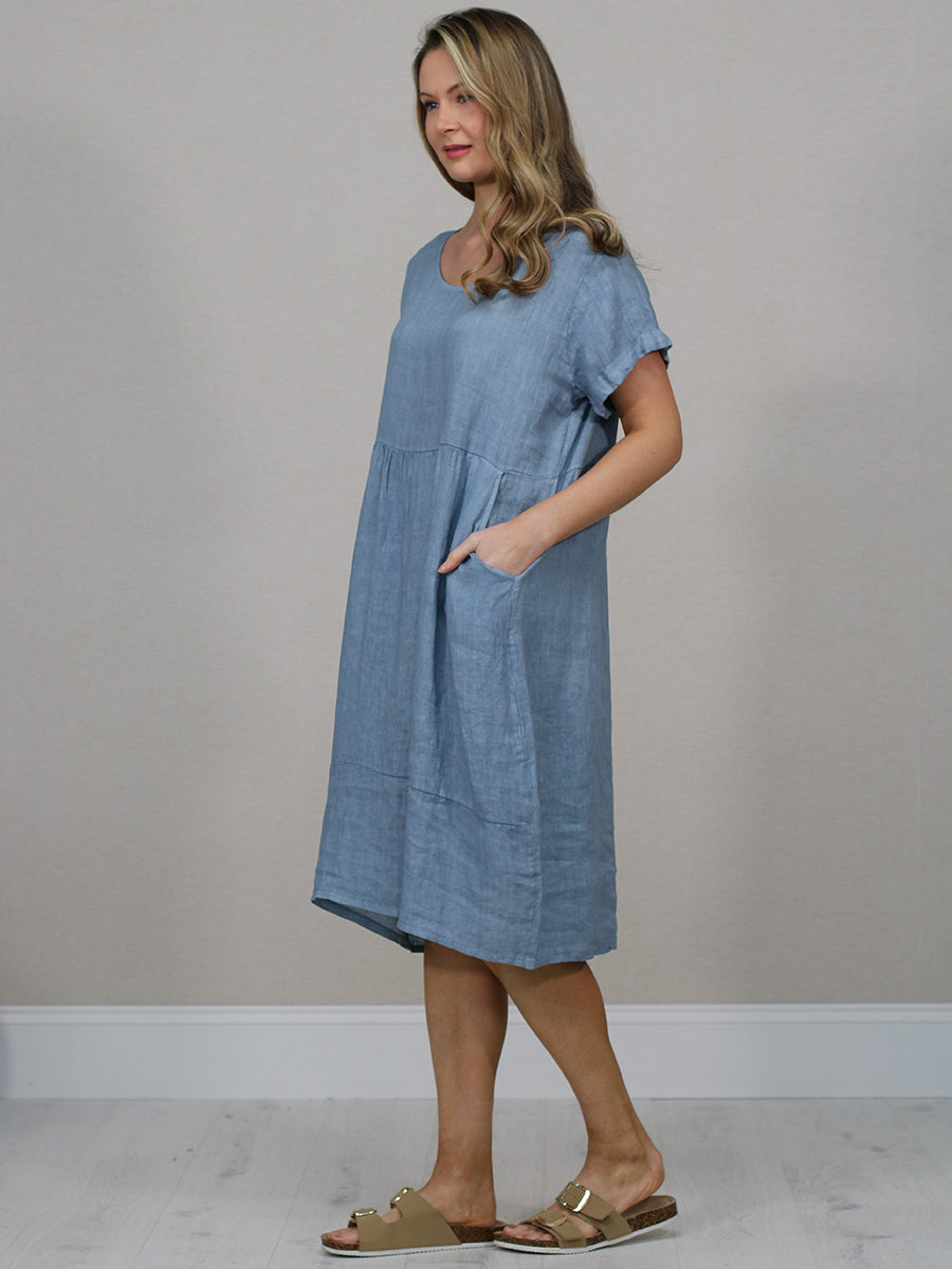Plain Linen Front Pockets Ladies Quirky Dress