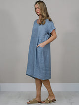 Plain Linen Front Pockets Ladies Quirky Dress