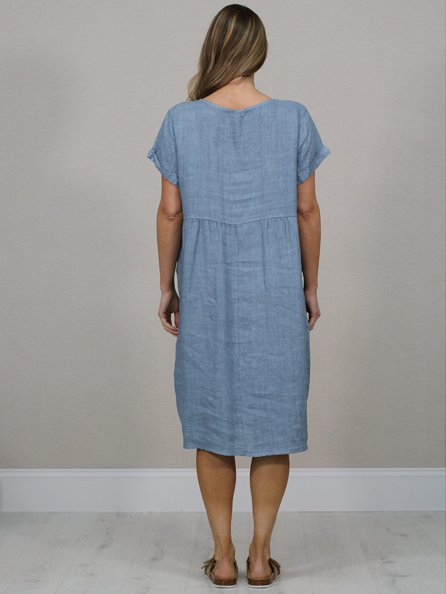 Plain Linen Front Pockets Ladies Quirky Dress