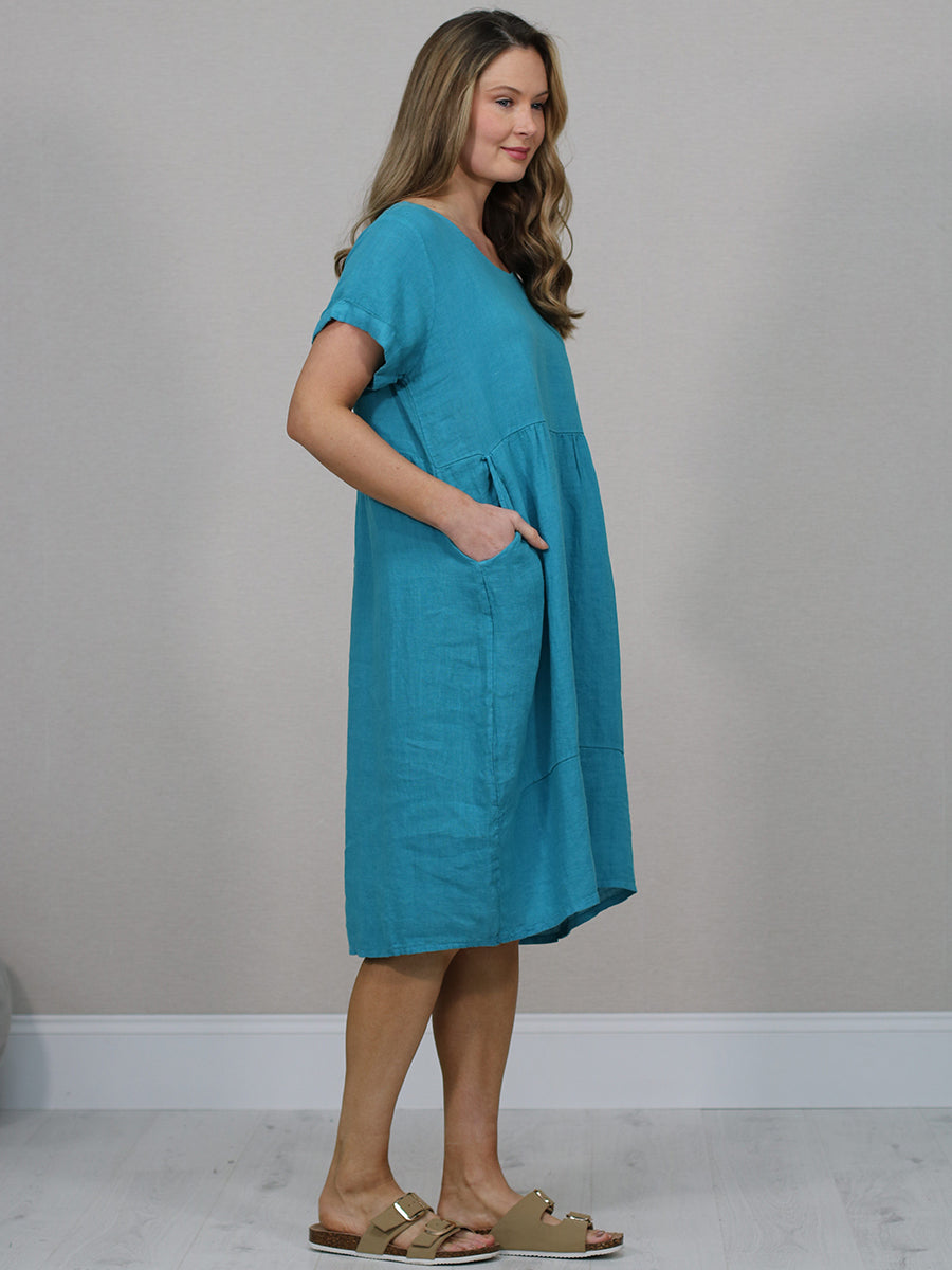 Plain Linen Front Pockets Ladies Quirky Dress