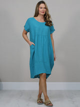 Linen Quirky Dress Teal