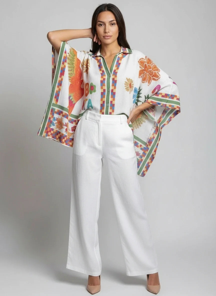 Oversized Batwing Tunic Top White