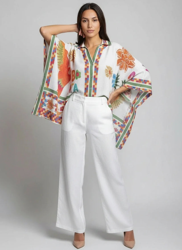 Oversized Batwing Tunic Top White