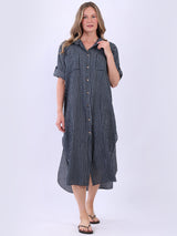 Plus Size Cotton Button Down Stripy Shirt Dress