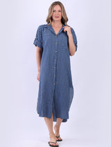 Plus Size Cotton Button Down Stripy Shirt Dress