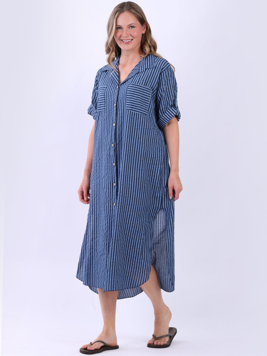 Plus Size Cotton Button Down Stripy Shirt Dress