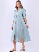 Plus Size Cotton Button Down Stripy Shirt Dress