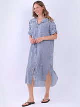 Plus Size Cotton Button Down Stripy Shirt Dress