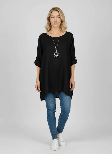 Necklace Crop Blouse Black