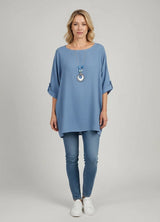 Necklace Crop Blouse Denim