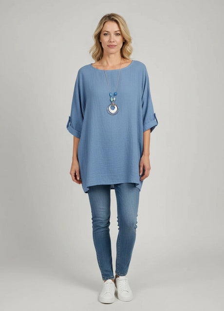 Necklace Crop Blouse Denim