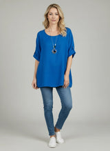 Necklace Crop Blouse Royal Blue