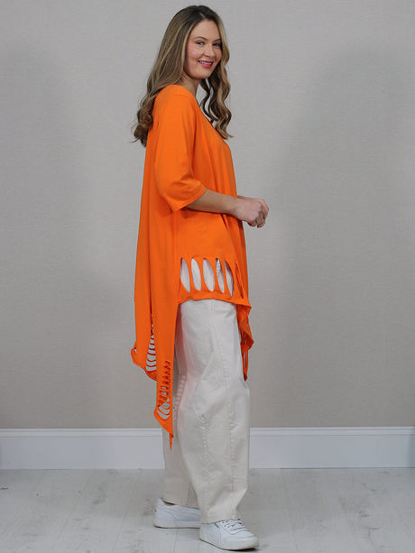 Plain Oversized Shredded Hem Cotton Top