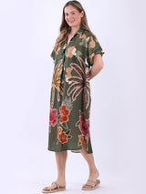 Oversized Digital Print Linen Shirt Dress