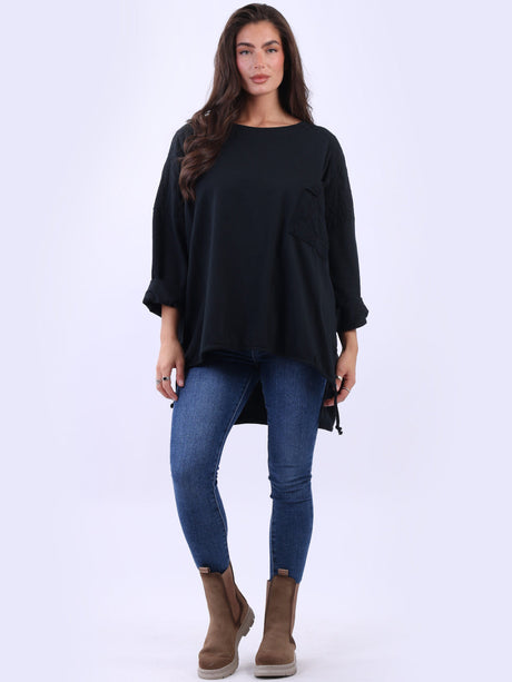 Oversized Drop Shoulders Batwing Embroidered Top