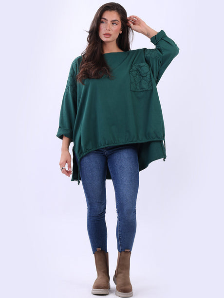 Oversized Drop Shoulders Batwing Embroidered Top