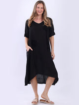 Oversized Solid Linen Applique Slouchy Dress