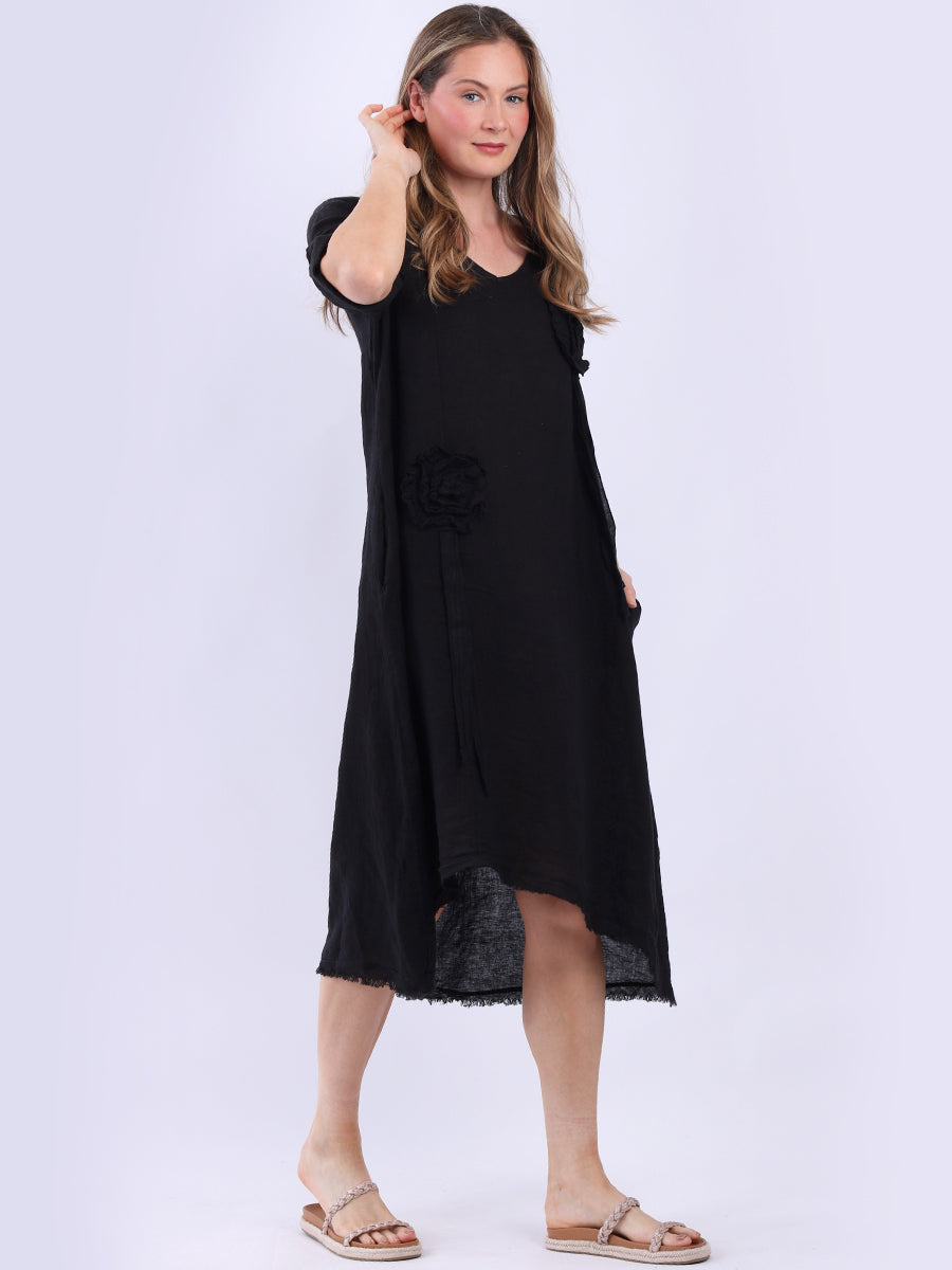 Oversized Solid Linen Applique Slouchy Dress