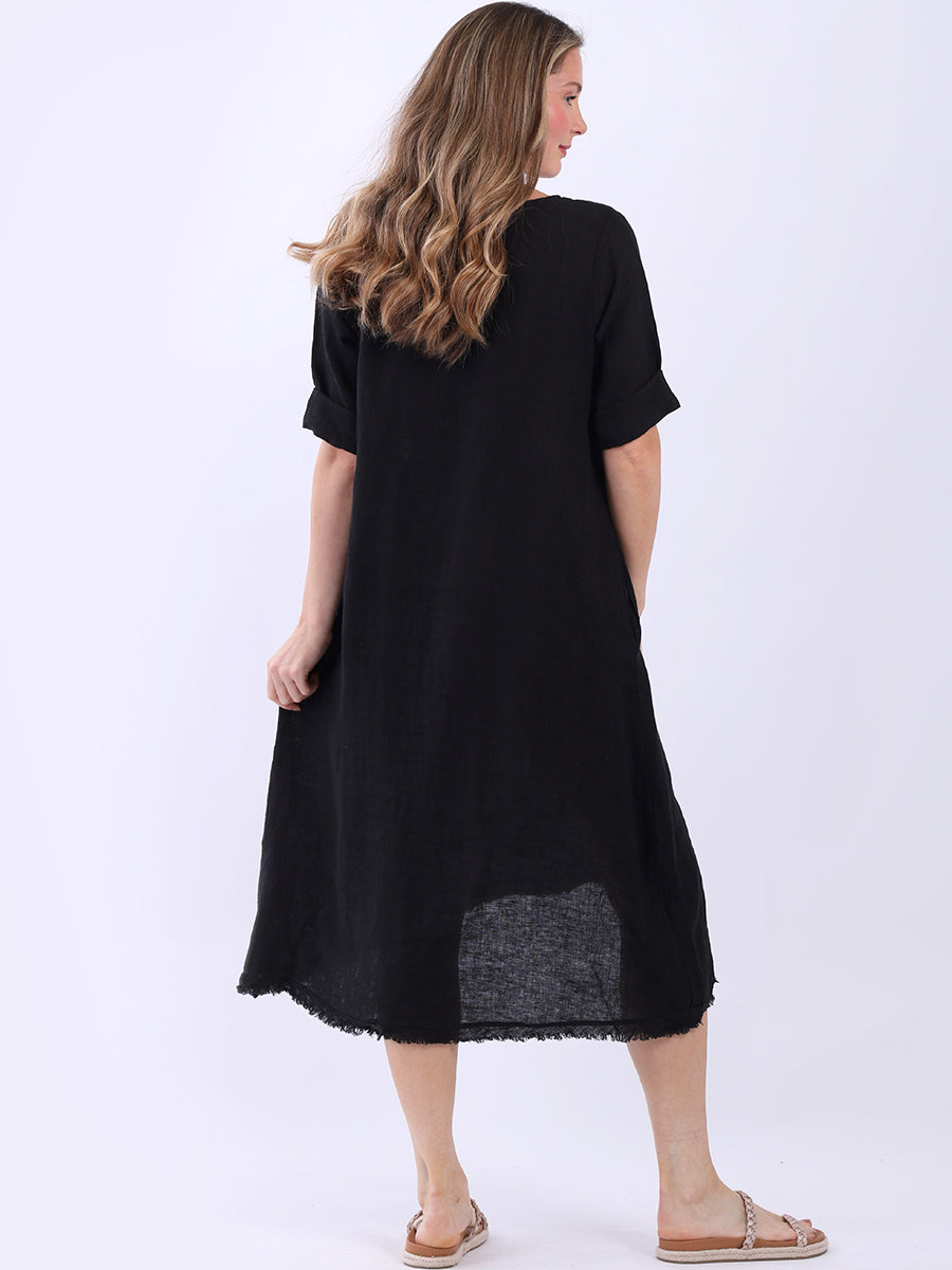 Oversized Solid Linen Applique Slouchy Dress