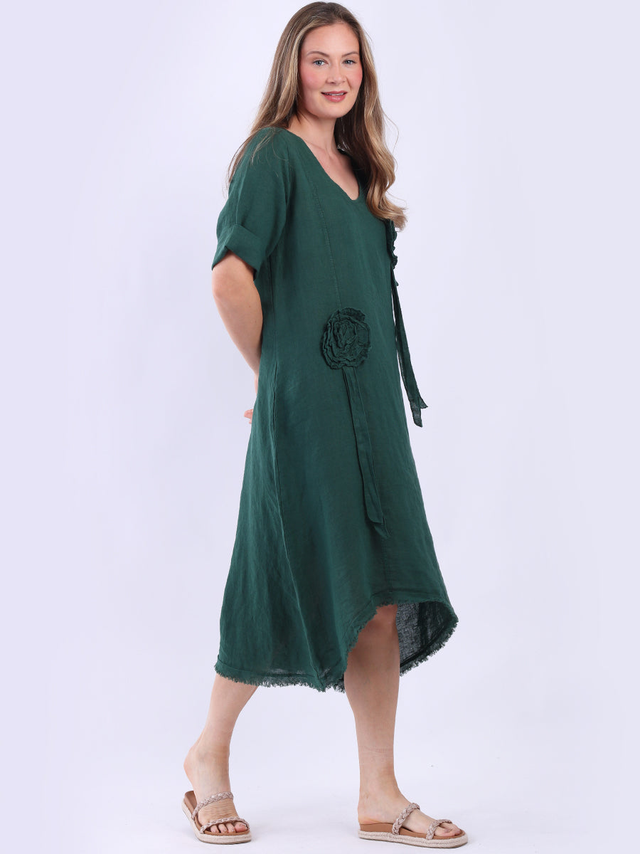 Oversized Solid Linen Applique Slouchy Dress