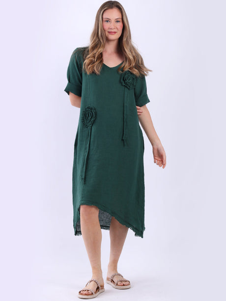 Oversized Solid Linen Applique Slouchy Dress