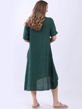 Oversized Solid Linen Applique Slouchy Dress