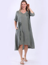 Oversized Solid Linen Applique Slouchy Dress