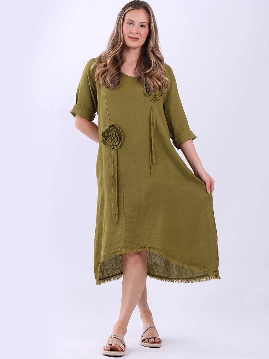 Oversized Solid Linen Applique Slouchy Dress