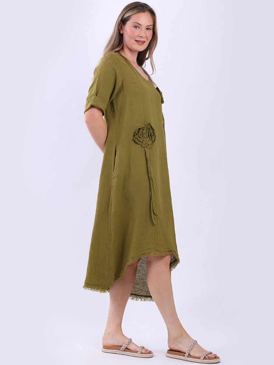 Oversized Solid Linen Applique Slouchy Dress