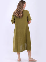 Oversized Solid Linen Applique Slouchy Dress