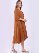 Oversized Solid Linen Applique Slouchy Dress