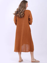 Oversized Solid Linen Applique Slouchy Dress