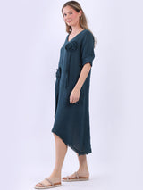 Oversized Solid Linen Applique Slouchy Dress