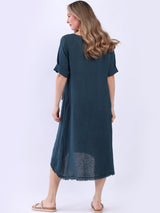 Oversized Solid Linen Applique Slouchy Dress